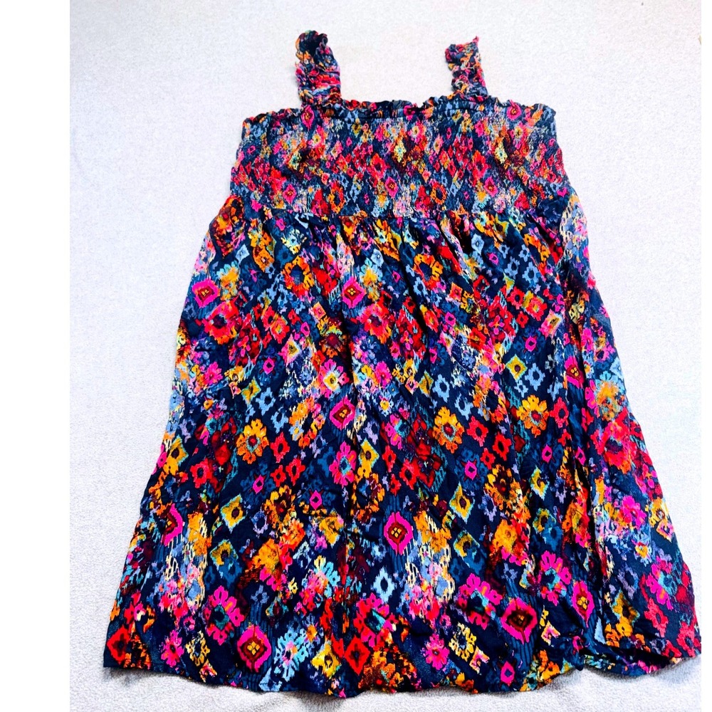 Terra & Sky Womens 2X Smocked Sundress Boho Floral Sleeveless Midi Dress Summer‎